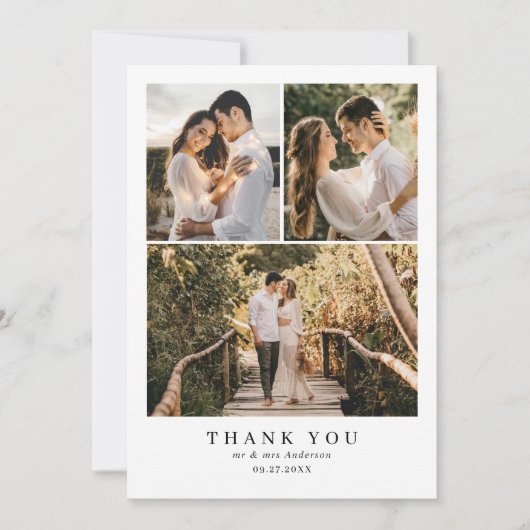 Carte De Remerciements Mariage photo simple et élégant de monogramme rose (Devant)