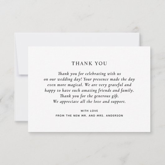 Carte De Remerciements Mariage photo simple et simple en noir et blanc (Dos)