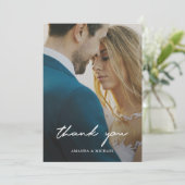 Carte De Remerciements Mariage photo simple moderne de typographie blanch (Debout devant)