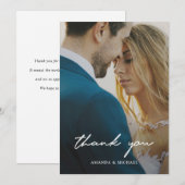 Carte De Remerciements Mariage photo simple moderne de typographie blanch (Devant / Derrière)