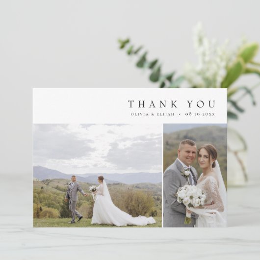 Carte De Remerciements Mariage photo simple moderne W Note 3 Photos (Debout devant)