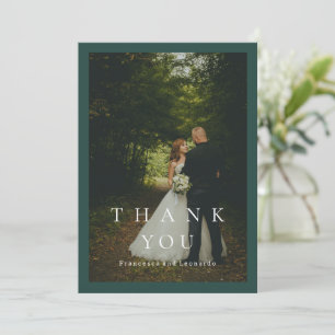 Carte De Remerciements Mariage Photo Simple Vert Émeraude Classique