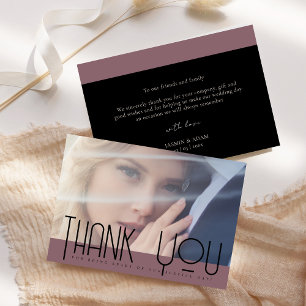 Carte De Remerciements Mariage photo simple violet de typographie noire