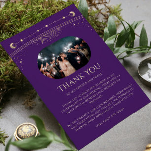 Carte De Remerciements Mariage Photo Soleil Lune Étoiles Or Violet Mystiq