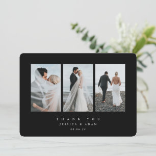 Carte De Remerciements Mariage photo triple noir Ultra minimal