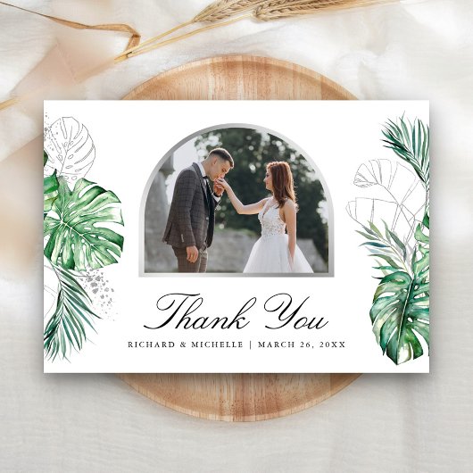 Carte De Remerciements Mariage photo Tropical Silver Palm Arch