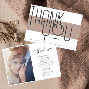 Carte De Remerciements Mariage Photo Typographie Gras Taupe Noir