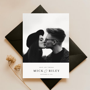 Carte De Remerciements Mariage Photo Typographie Noir Minimaliste Moderne