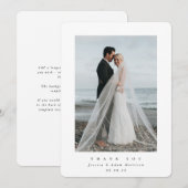 Carte De Remerciements Mariage photo unique Ultra Minimal blanc (Devant / Derrière)