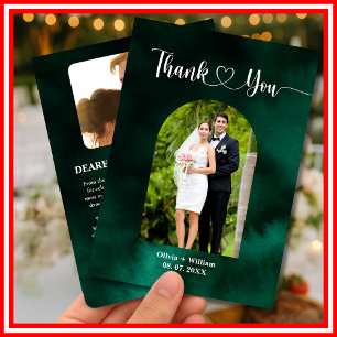 Carte De Remerciements Mariage Photo Vert Émeraude