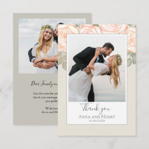 Carte De Remerciements Mariage photo vert Sage Personnalisé Blush Floral