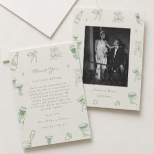 Carte De Remerciements Mariage photo vert tiré à la main