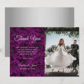 Carte De Remerciements Mariage photo violet (Devant / Derrière)
