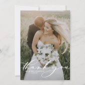 Carte De Remerciements Mariage photo Whimsical Script blanc (Devant)