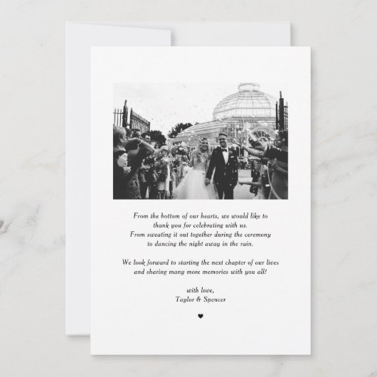 Carte De Remerciements Mariage photo Whimsical Script blanc (Dos)