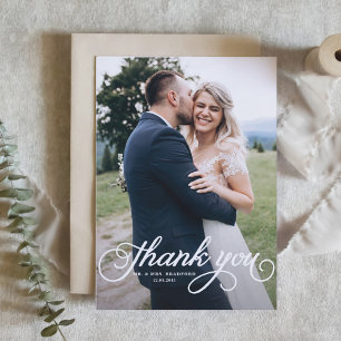 Carte De Remerciements Mariage photo White Feminine Script