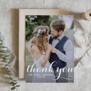Carte De Remerciements Mariage photo White Modern Calligraphy
