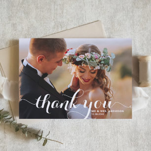 Carte De Remerciements Mariage photo White Modern Calligraphy