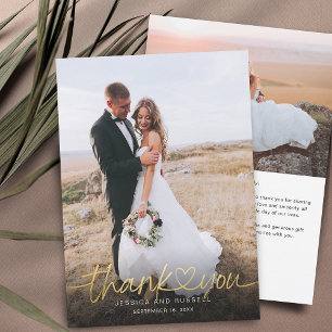 Carte De Remerciements Mariage Photos Coeur Script Or Lettre Main
