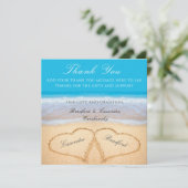 Carte De Remerciements Mariage plage 2 Coeurs dans le Mariage de sable (Debout devant)
