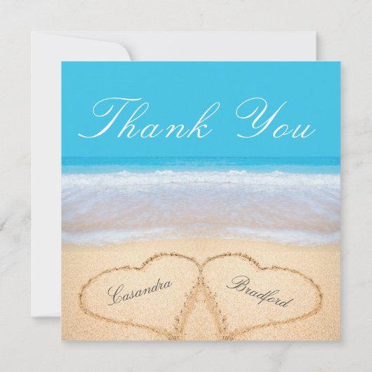 Carte De Remerciements Mariage plage 2 Coeurs dans le Mariage de sable (Dos)