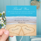 Carte De Remerciements Mariage plage 2 Coeurs dans le Mariage de sable