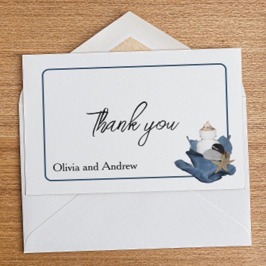 Carte De Remerciements Mariage plage côtière mer océan bleu iris floral