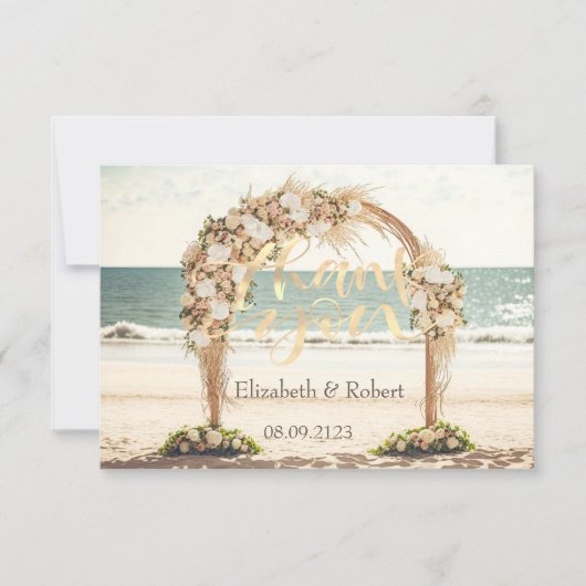 Carte De Remerciements Mariage plage Roses d'Arbor (Devant)