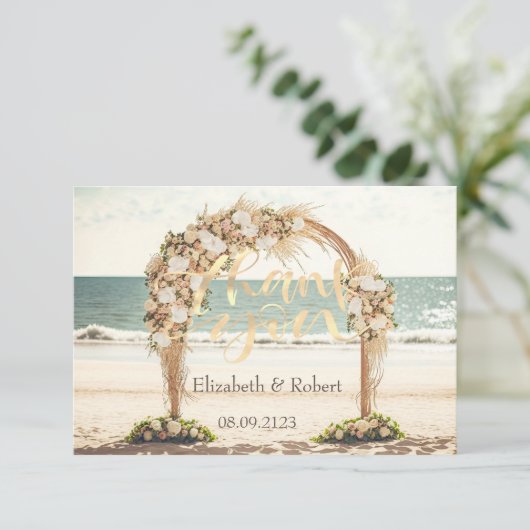 Carte De Remerciements Mariage plage Roses d'Arbor (Debout devant)