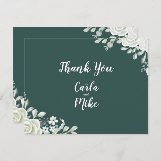 Carte de remerciements Mariage plat à feuilles ver (Devant / Derrière)