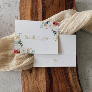 Carte De Remerciements Mariage plat classique en or bordeaux blanc