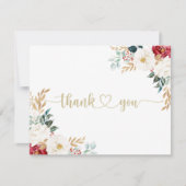 Carte De Remerciements Mariage plat classique en or bordeaux blanc (Devant)