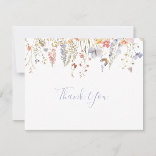 Carte De Remerciements Mariage plat Fleur sauvage multicouleur été (Devant)