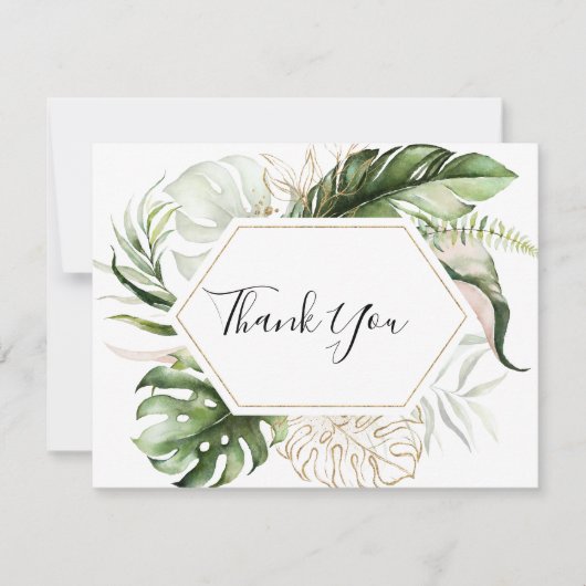 Carte De Remerciements Mariage plat géométrique Gold Tropical (Devant)