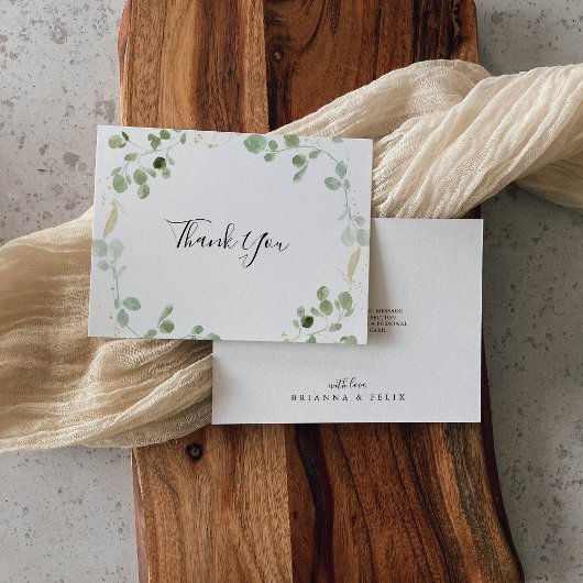 Carte De Remerciements Mariage plat Gold Confetti Eucalyptus Foliage