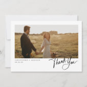 Carte De Remerciements Mariage plat photo de script moderne (Devant)