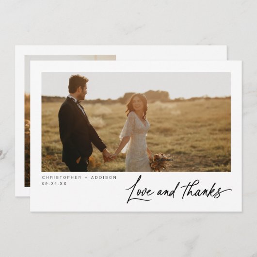 Carte De Remerciements Mariage plat photo de script moderne (Devant / Derrière)