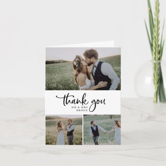 Carte De Remerciements Mariage plié de collection photo rustique Script 3 (Devant)