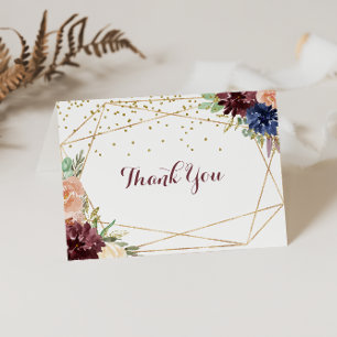 Carte de remerciements Mariage plié en or géométri