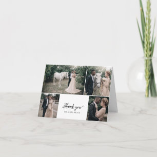 Carte De Remerciements Mariage plié vintage Script 4 Photo Collage