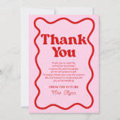 Carte De Remerciements Mariage Réception Rose Rouge Rétro Bordure Ondulée (Devant)