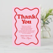 Carte De Remerciements Mariage Réception Rose Rouge Rétro Bordure Ondulée (Debout devant)