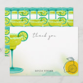 Carte De Remerciements Mariage Réception Vert Aquarelle Margarita Lime (Devant / Derrière)