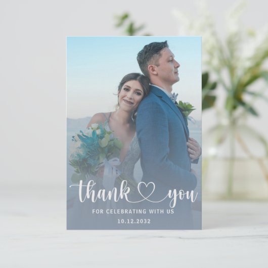 Carte De Remerciements Mariage Remerciement Photo et Bleu Poussiéreux Mod (Debout devant)