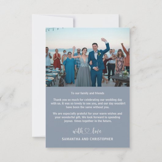 Carte De Remerciements Mariage Remerciement Photo et Bleu Poussiéreux Mod (Dos)