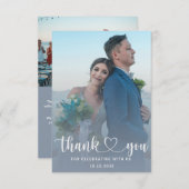 Carte De Remerciements Mariage Remerciement Photo et Bleu Poussiéreux Mod (Devant / Derrière)