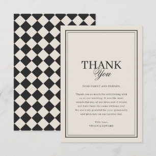 Carte De Remerciements Mariage Rétro à Carreaux de Style Argent Ancien