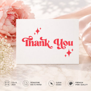 Carte De Remerciements Mariage Rétro Élégant Rouge & Blanc Script Groovy
