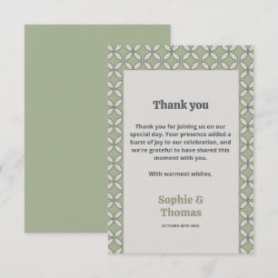 Carte De Remerciements Mariage Rétro Moderne du Milieu du Siècle Vert Oli