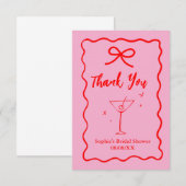 Carte De Remerciements Mariage rétro rose et rouge aux vagues (Devant / Derrière)